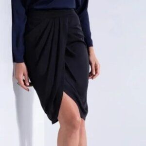 NEW BCBG BCBGMAXAZRIA WOMEN'S TULIP WRAP DRAPED BLACK PENCIL SKIRT SMALL S